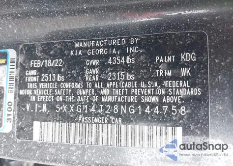 2022 Kia K5 Lxs from USA, damaged, VIN 5XXG14J28NG144758